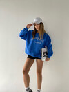 Kadın Beverly Hills Nakışlı 3 İplik Şardonlu Oversize Sweatshirt Mavi