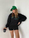 Kadın Beverly Hills Nakışlı 3 İplik Şardonlu Oversize Sweatshirt Siyah