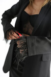 Kadın  Yüksek Bel Astarlı Püskül Detay Blazer Ceket Takım Siyah