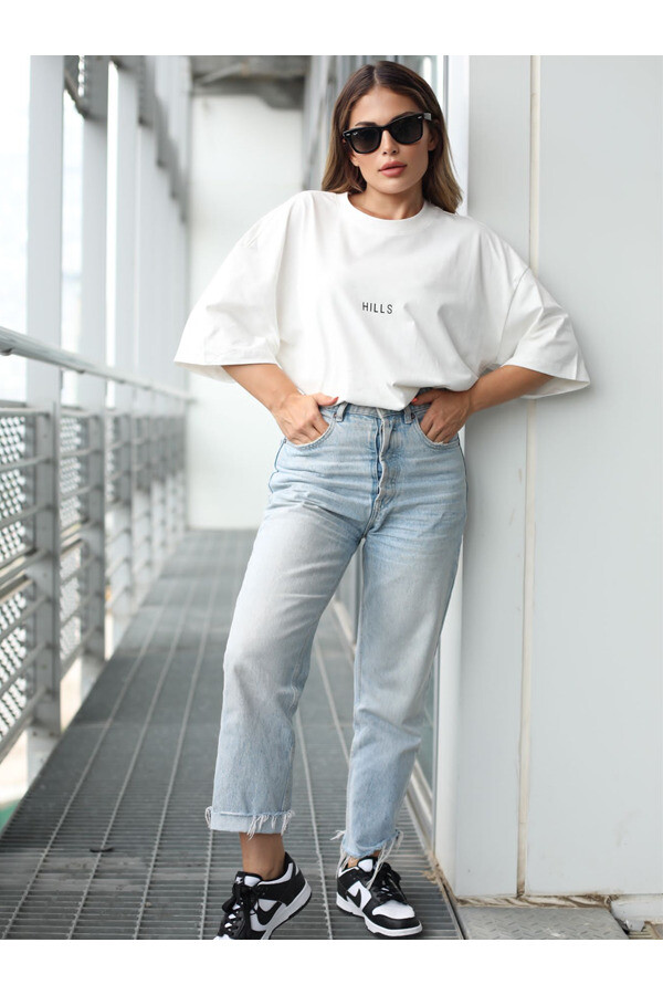 Hills Oversize Baskılı %100 Pamuk Kumaş Unisex Tişört 