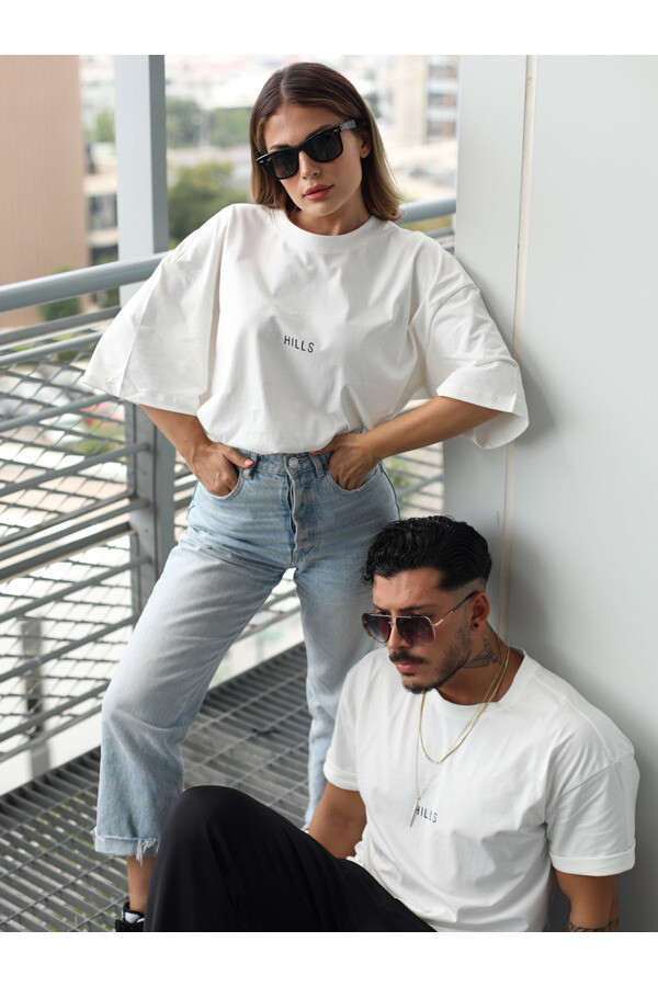 Hills Oversize Baskılı %100 Pamuk Kumaş Unisex Tişört 
