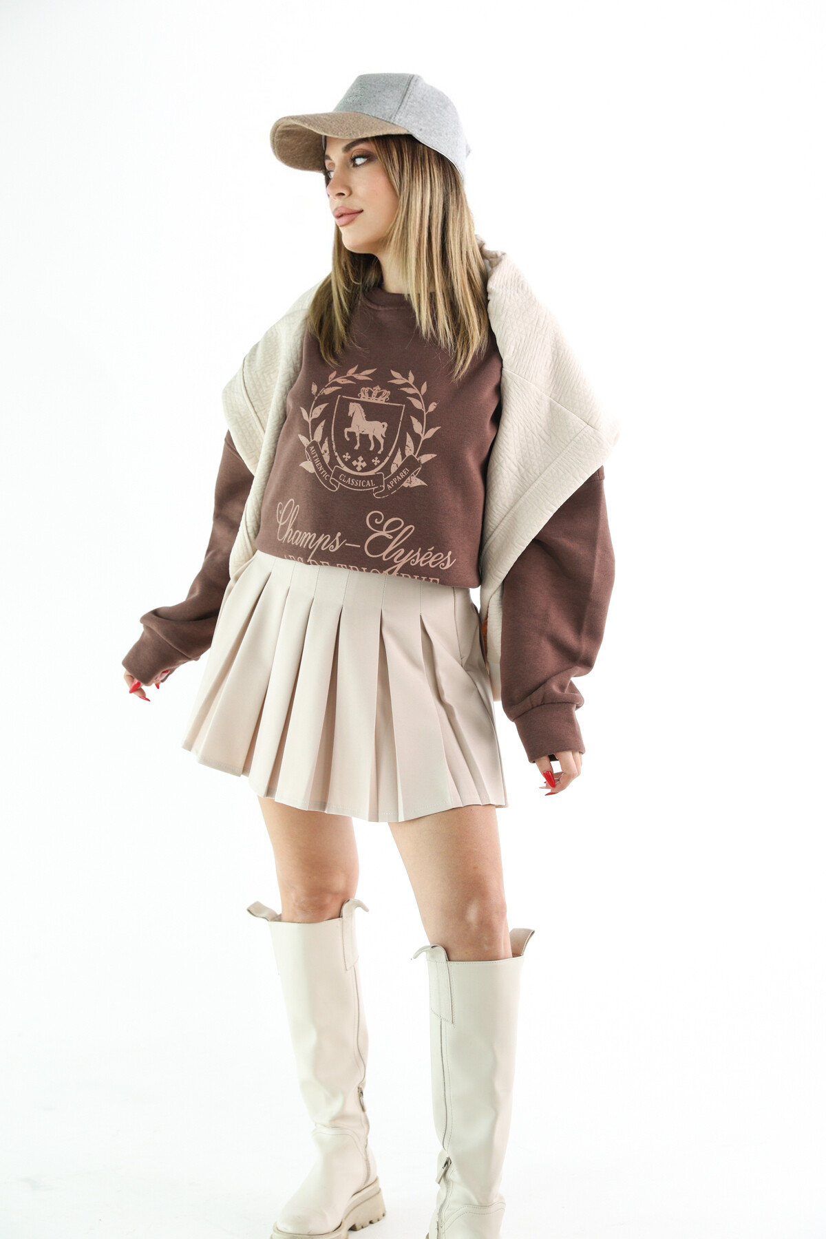 Kadın A Kesim Piliseli Mini Etek Taş