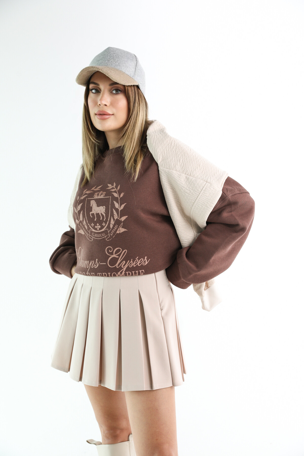 Kadın A Kesim Piliseli Mini Etek Taş