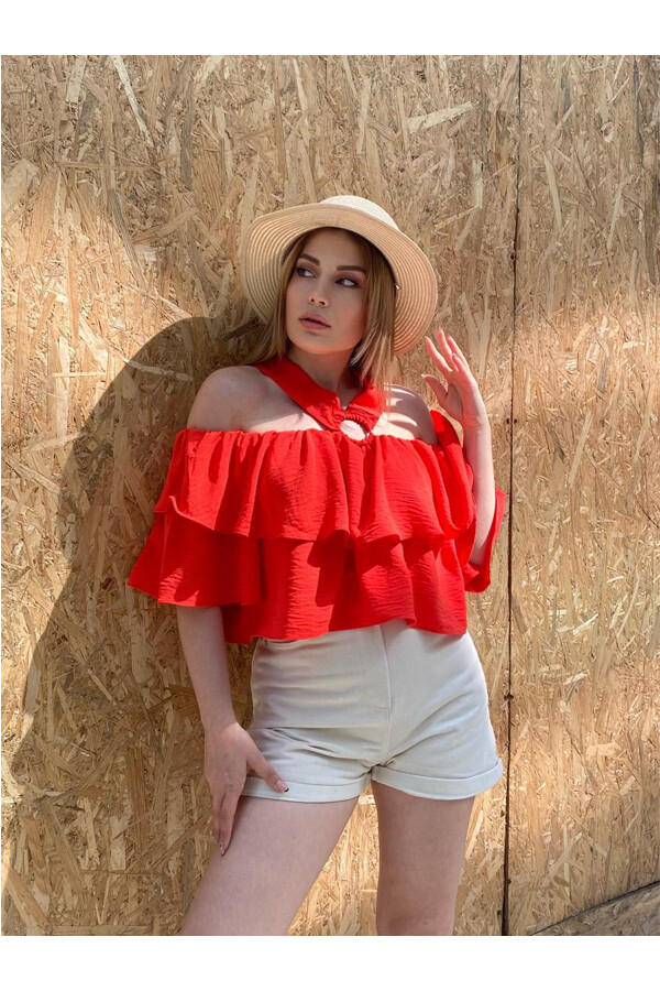 Kadın Aerobin Çapraz Detay Bluz 