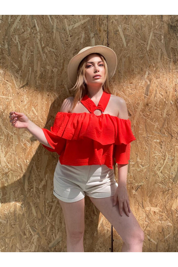 Kadın Aerobin Çapraz Detay Bluz 