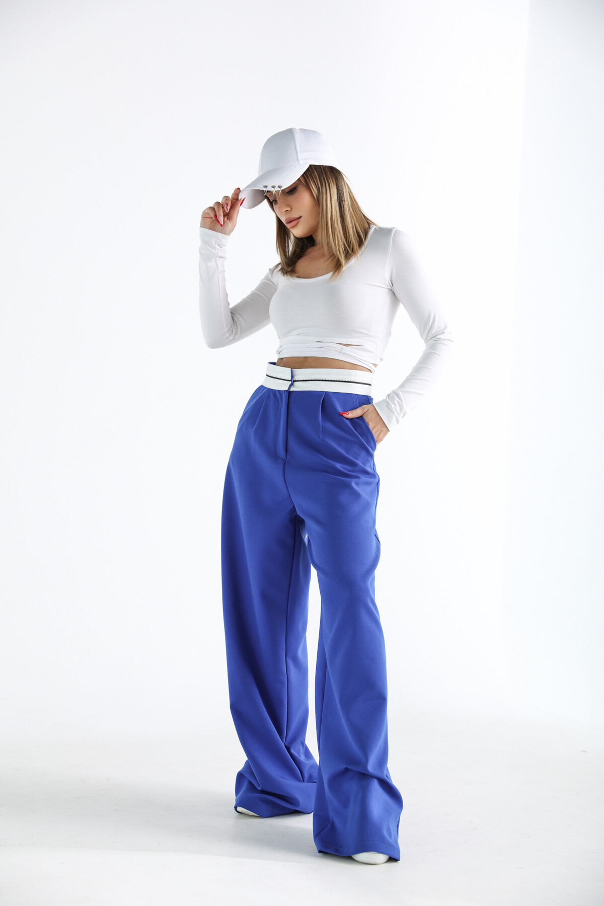 Kadın Bel Bağlamalı Uzun İpli Bluz Beyaz