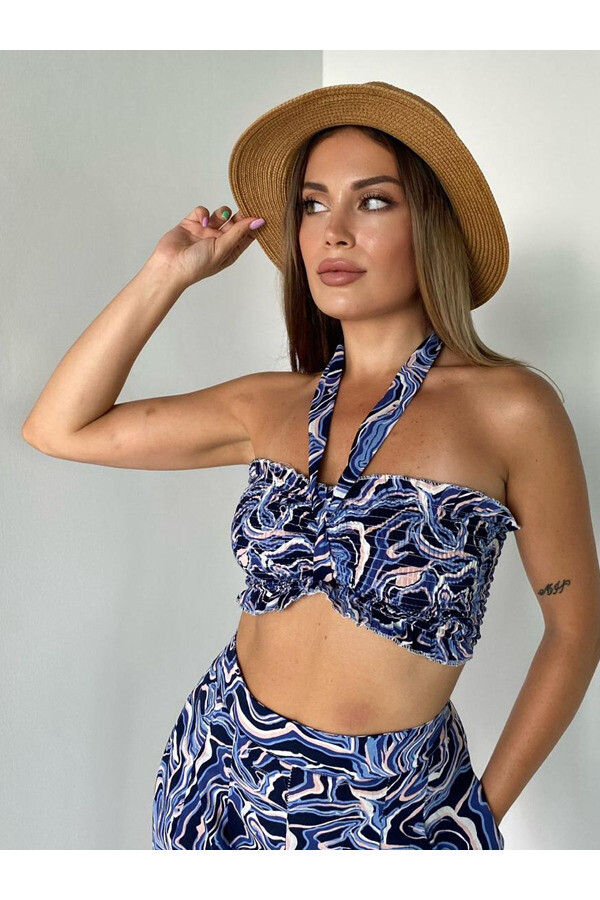 Kadın Desenli Palazzo Pantolon Büstiyer Takım 