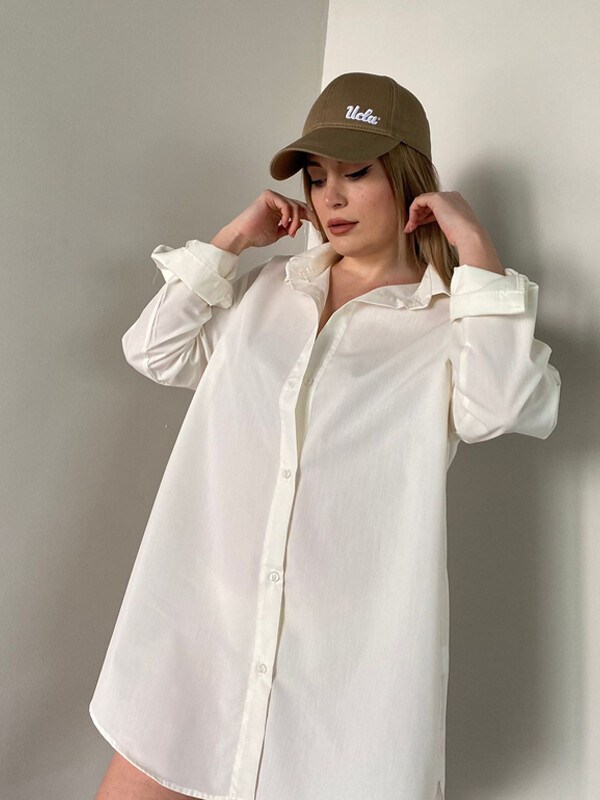 Kadın Krem Oversize Poplin Gömlek 