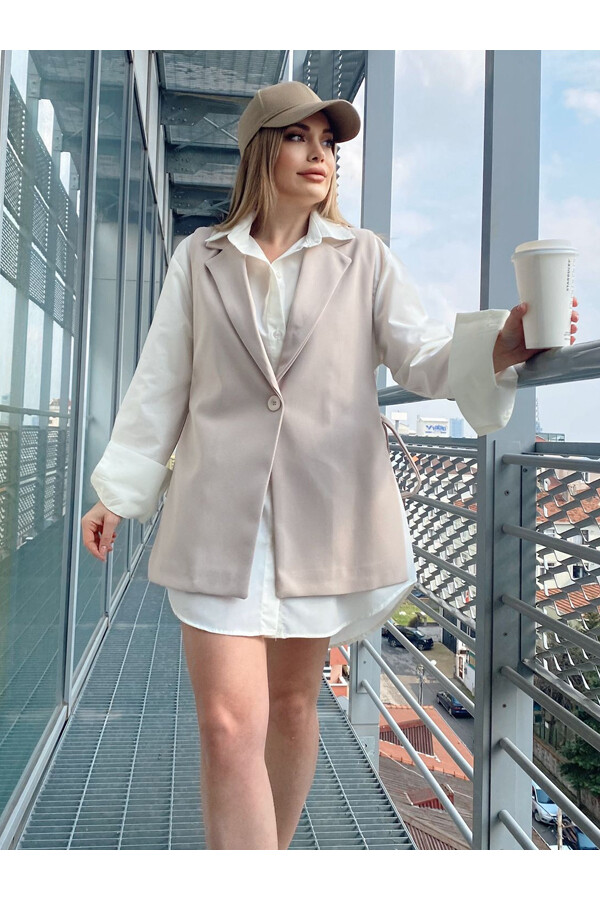 Kadın Krem Yandan Bağlamalı Yelek 