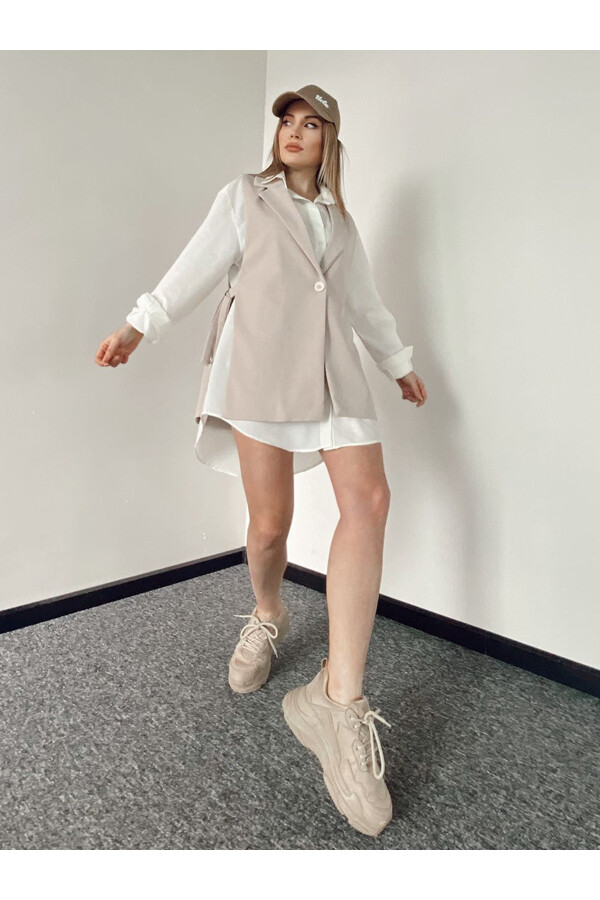 Kadın Krem Yandan Bağlamalı Yelek 