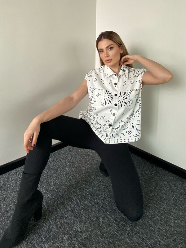 Kadın Nakış Detaylı Desenli Keten Gömlek 