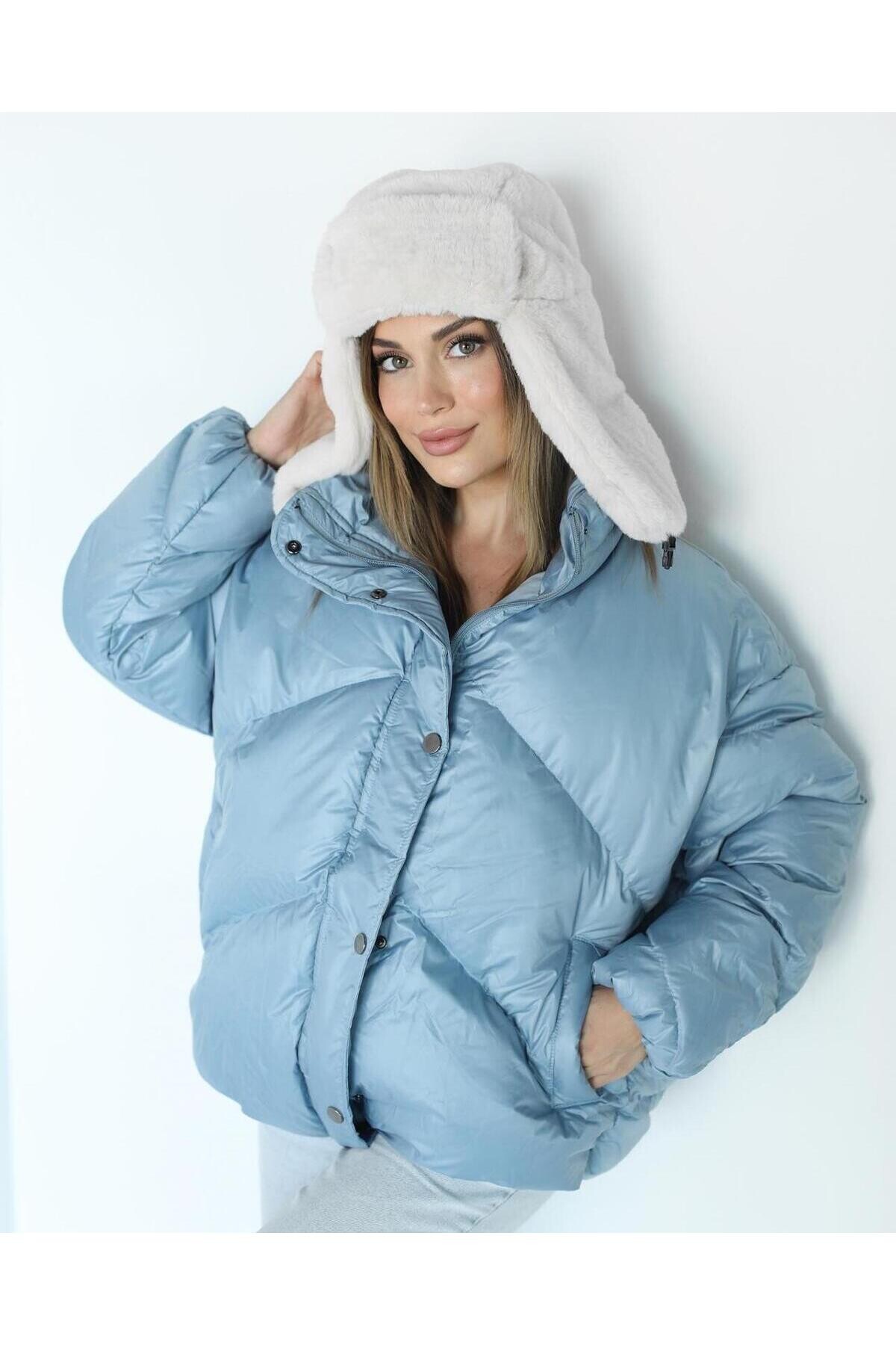 Kadın Oversize Şişme Puffy Mont Mavi