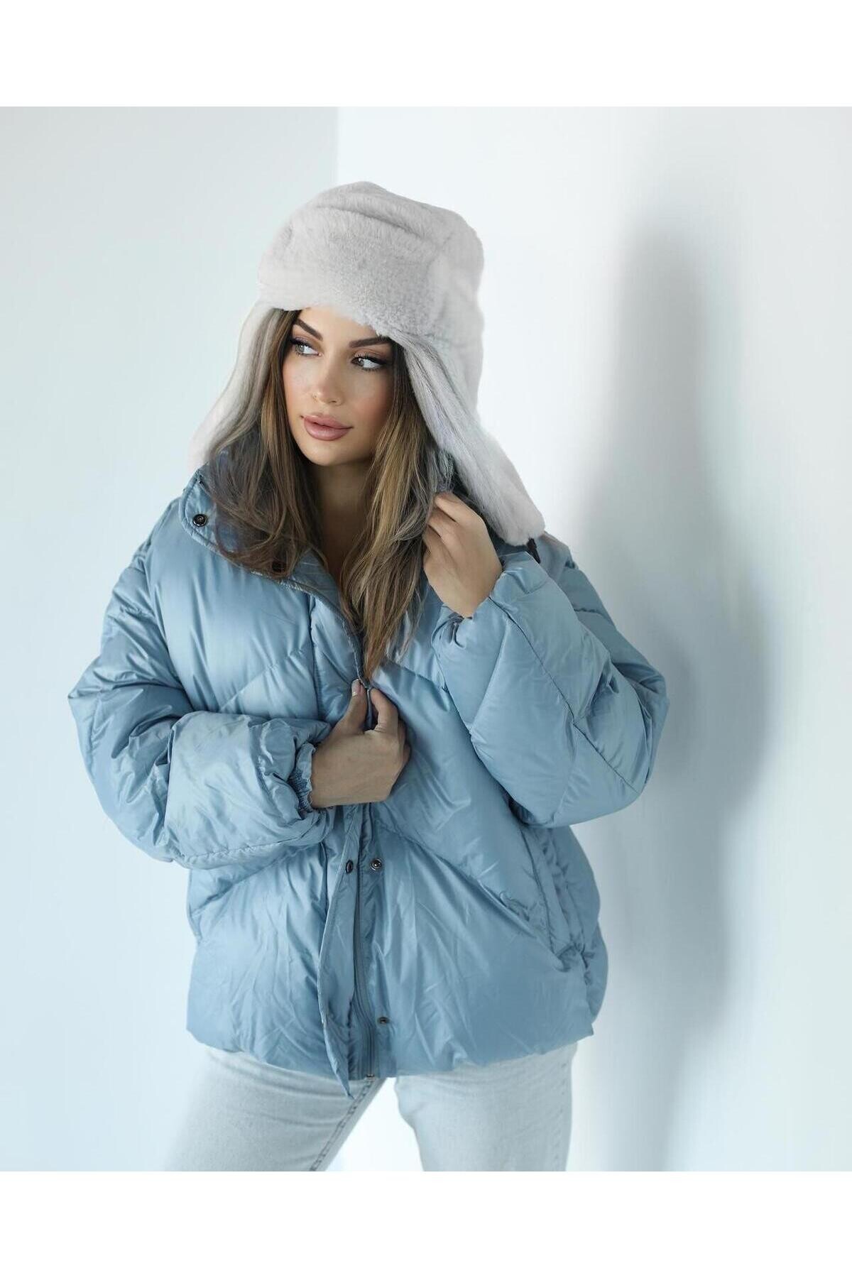 Kadın Oversize Şişme Puffy Mont Mavi