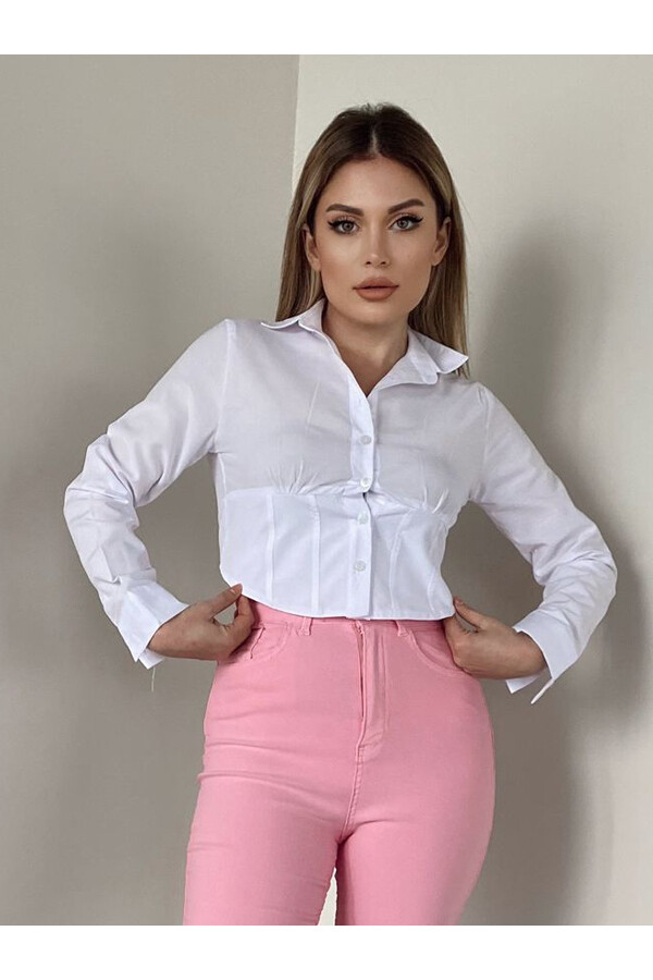 Kadın Slim Fit Beli Drapeli Gömlek 