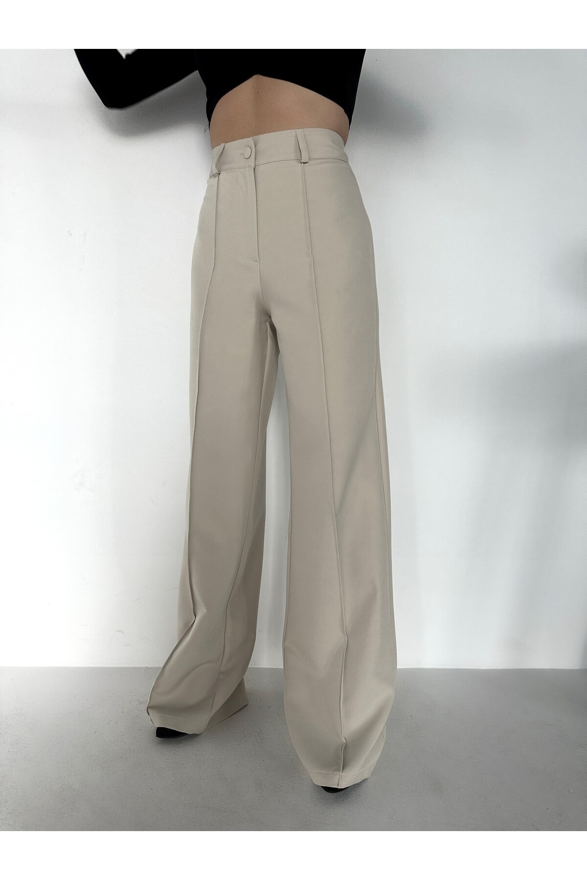 Kadın Taş Rengi Yüksek Bel Palazzo Pantolon  Taş
