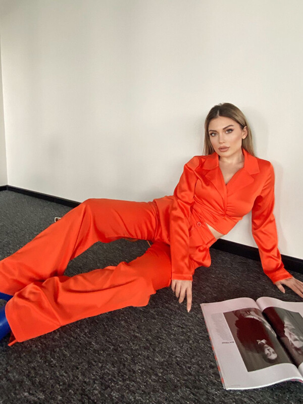 Kadın Turuncu Alt-Üst Saten Takım