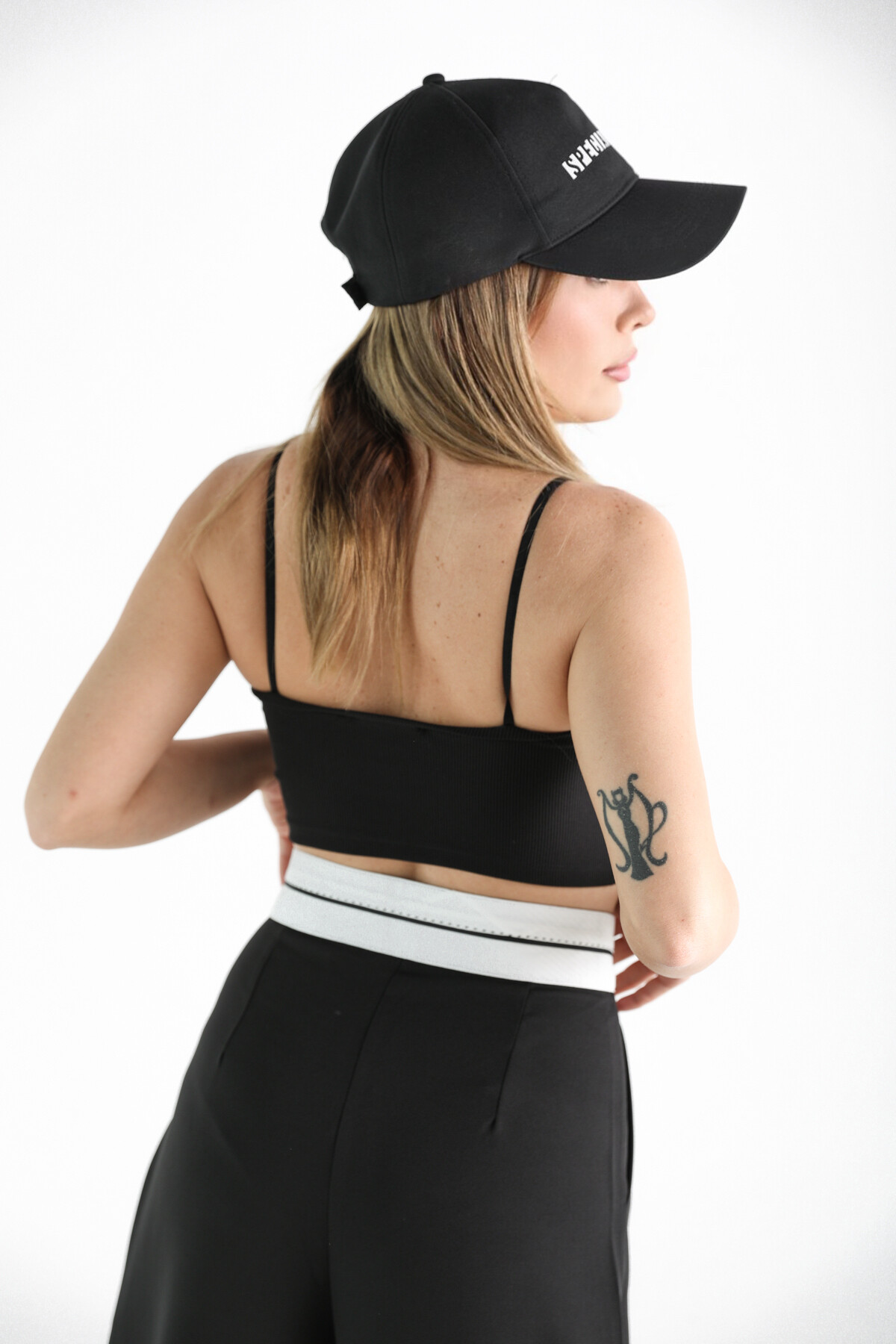 Kadın Yüksek Bel Atlas Beli Şeritli Palazzo Pantolon Siyah