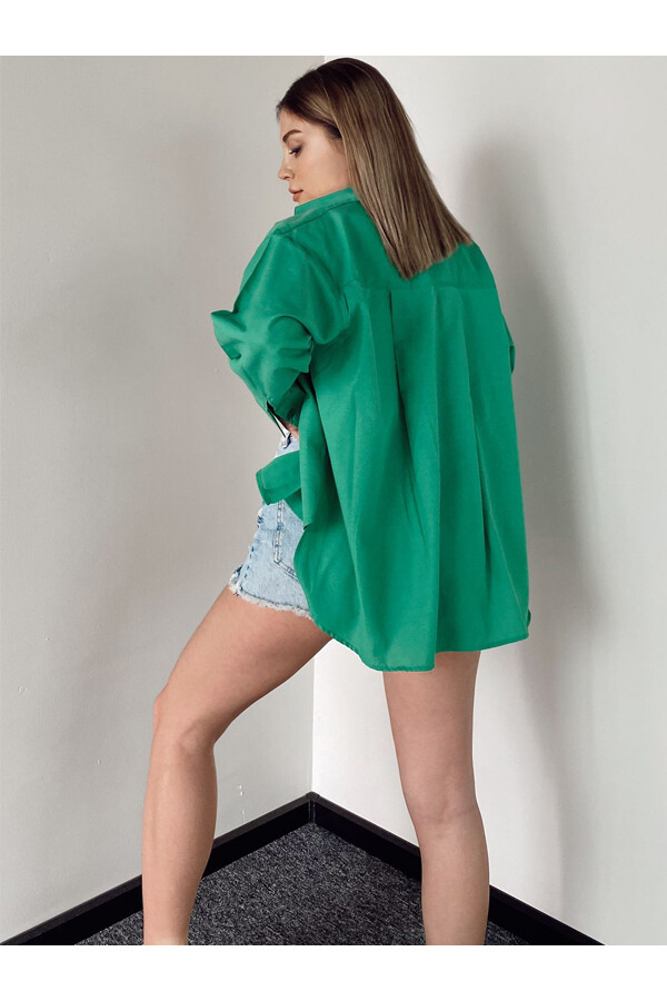 keten Karışımlı Poplin Gömlek Yeşil