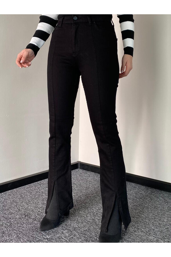 Siyah Yüksek Bel Slim Flare Jean 