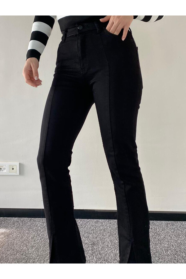 Siyah Yüksek Bel Slim Flare Jean 