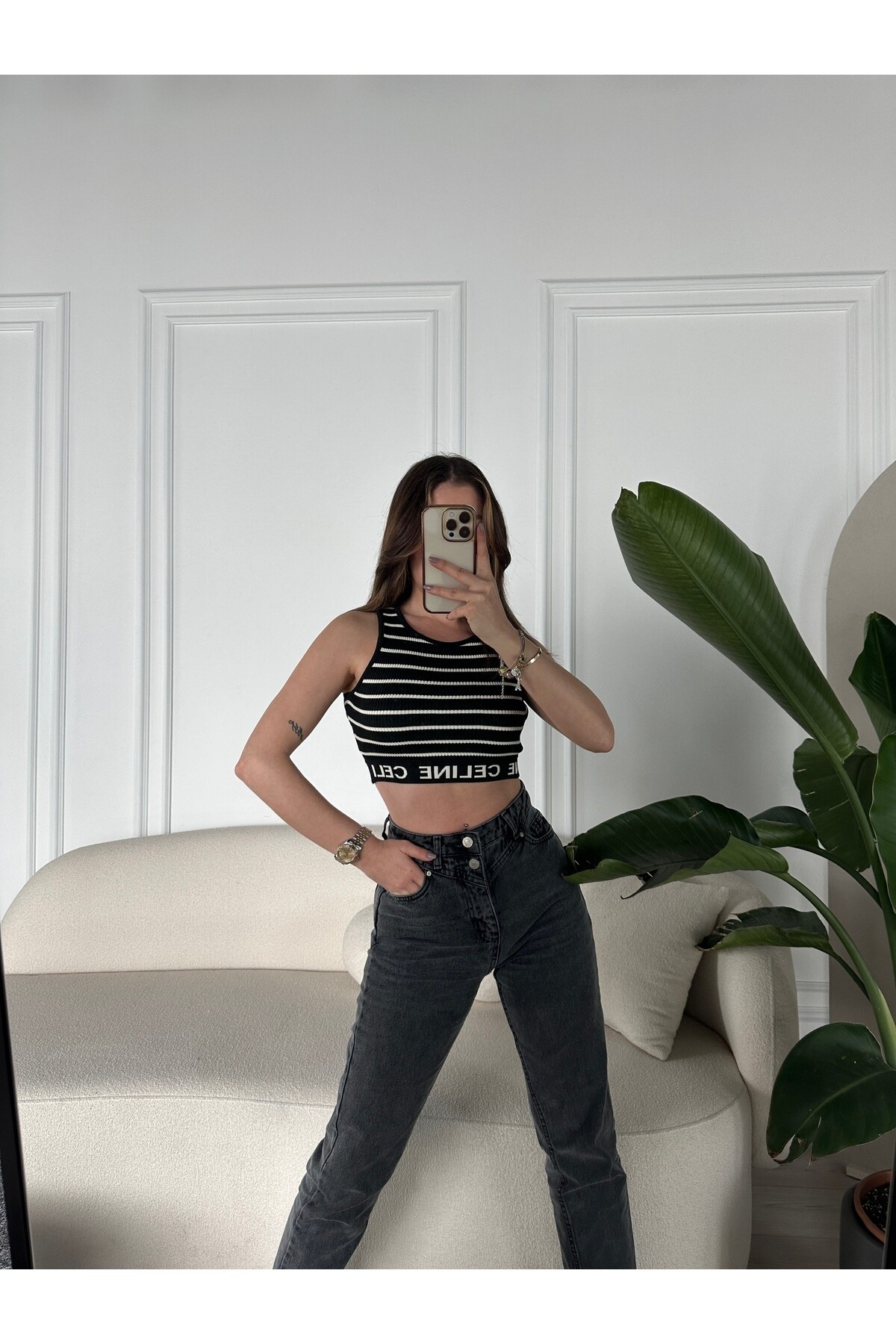 Beli Lastikli Triko Crop Siyah