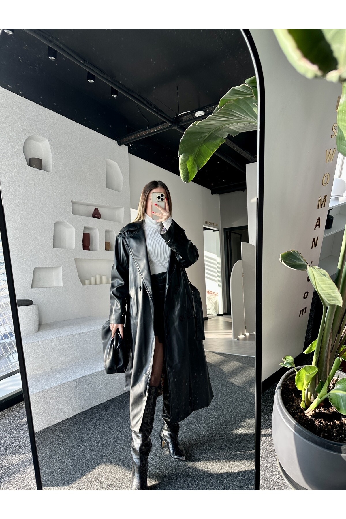 Colorful Astarlı Deri Trençkot  Siyah