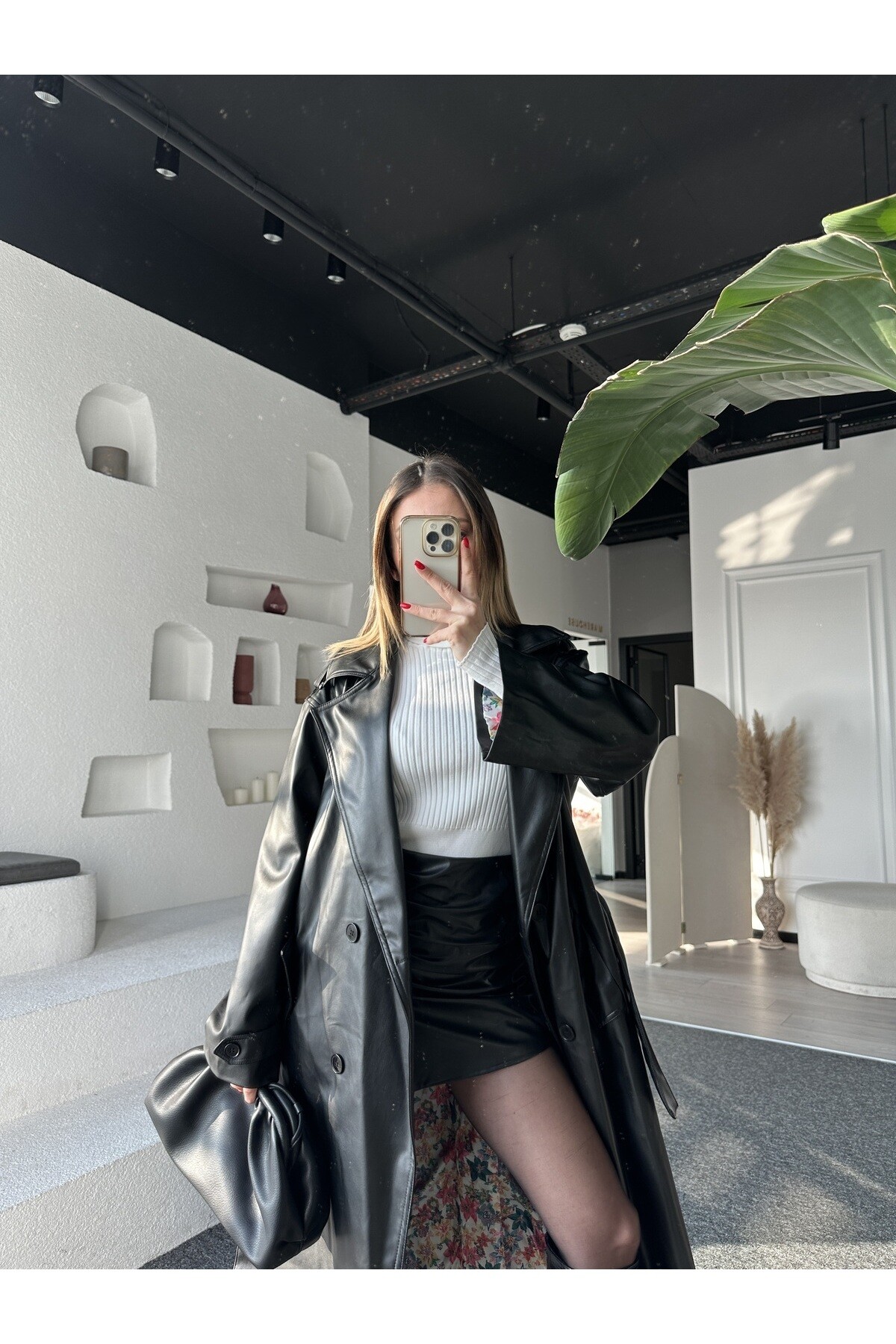 Colorful Astarlı Deri Trençkot  Siyah