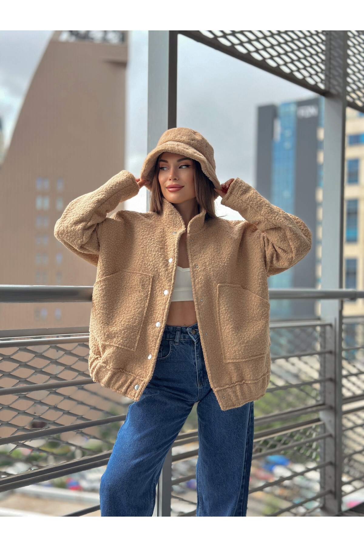 Kahverengi Büyük Cepli Buklet Bomber Ceket