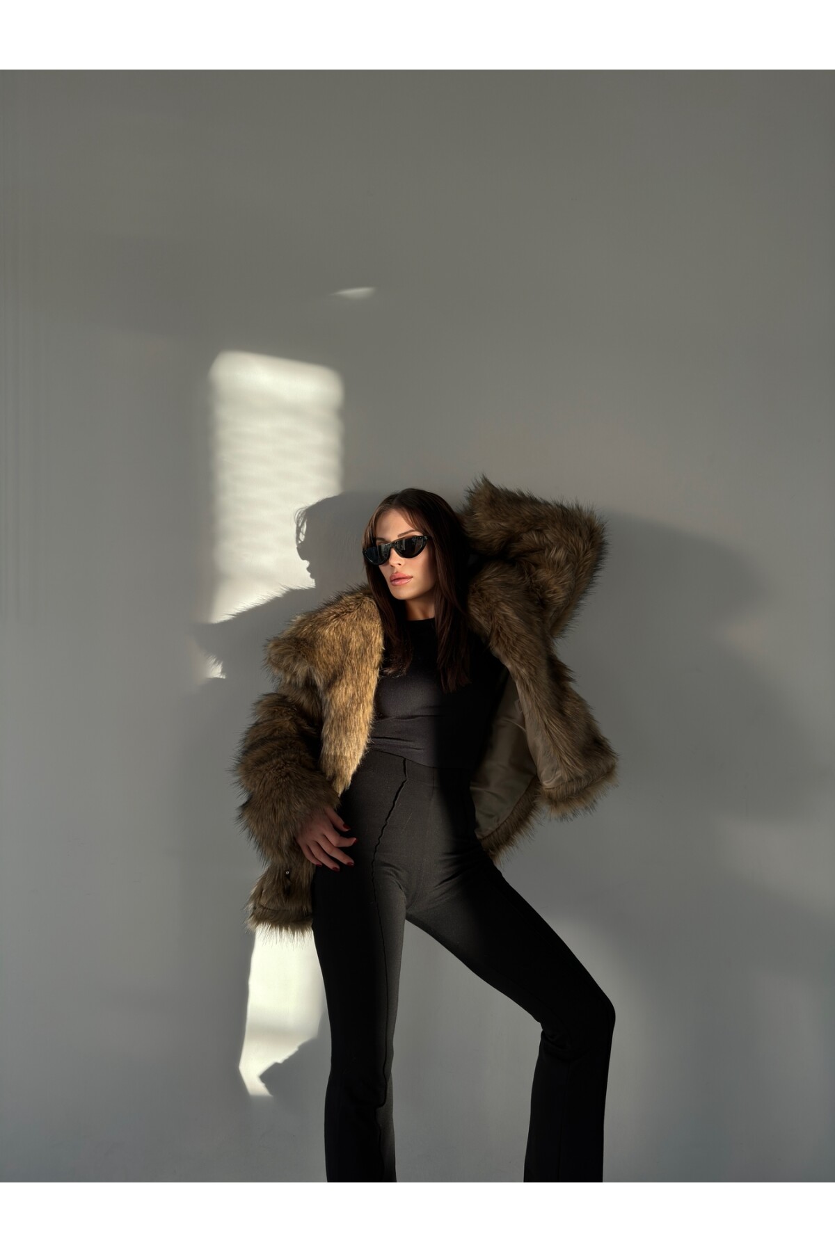 Kahve Siyah Premium Suni Kürk Mont