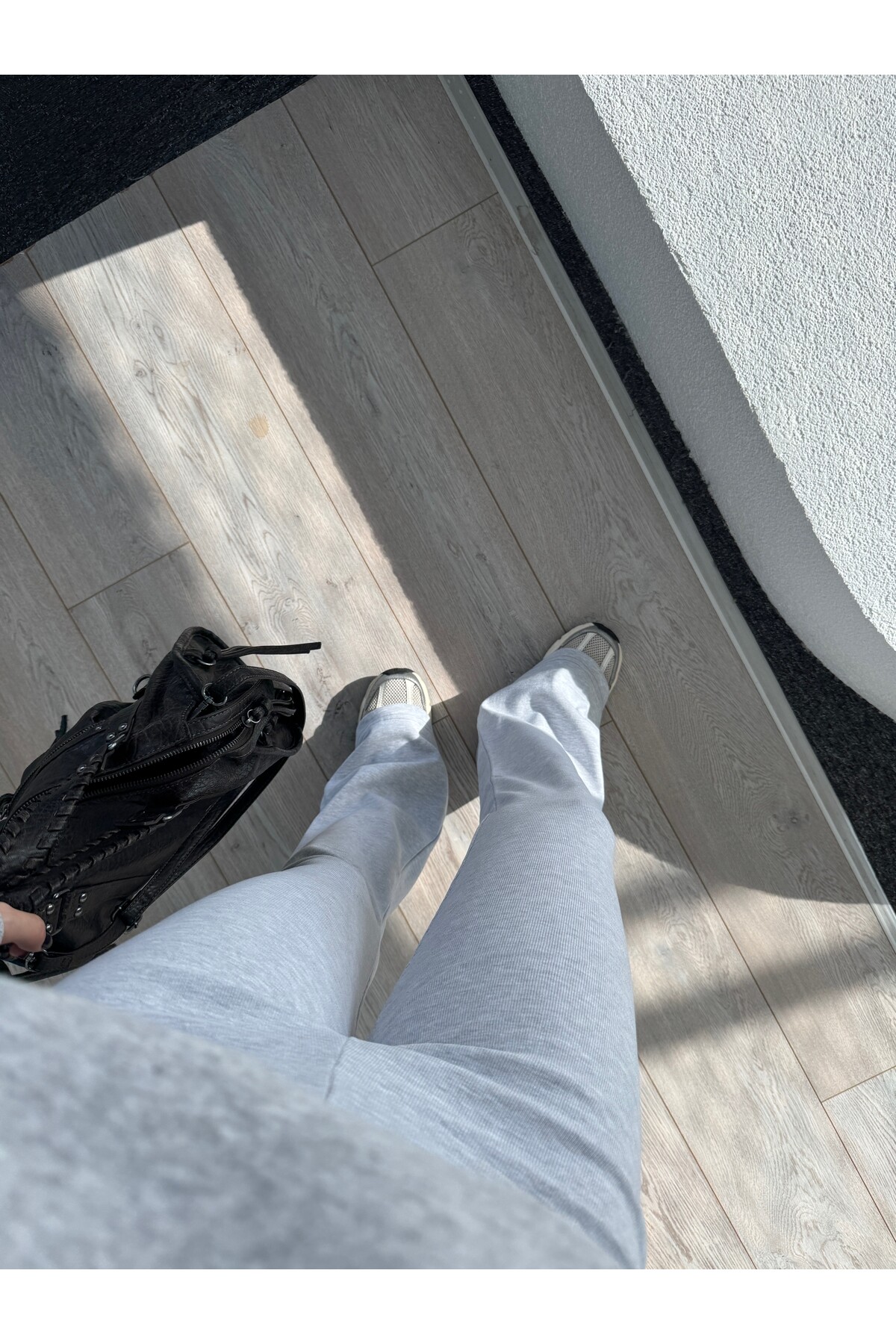 Gri Yüksek Bel Toparlayıcı İspanyol Paça Eşofman Altı