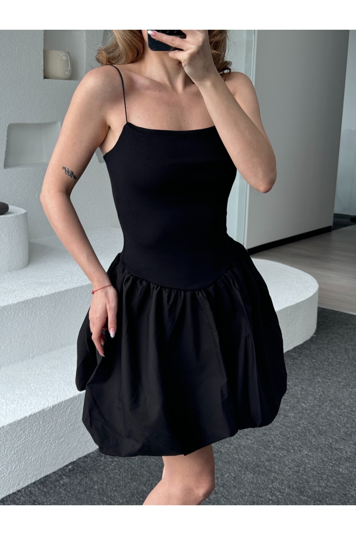 Kadın Balon Etekli Askılı Elbise