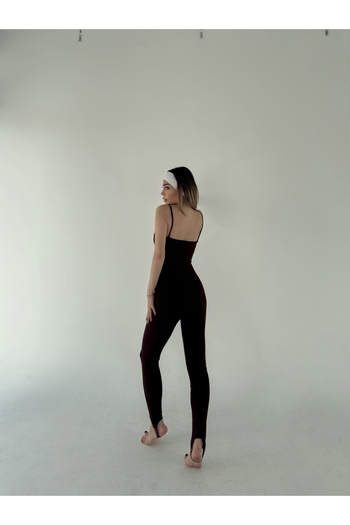 Kadın Bordo Yoga Pilates Spor Askılı Bilek Geçmeli Tulum