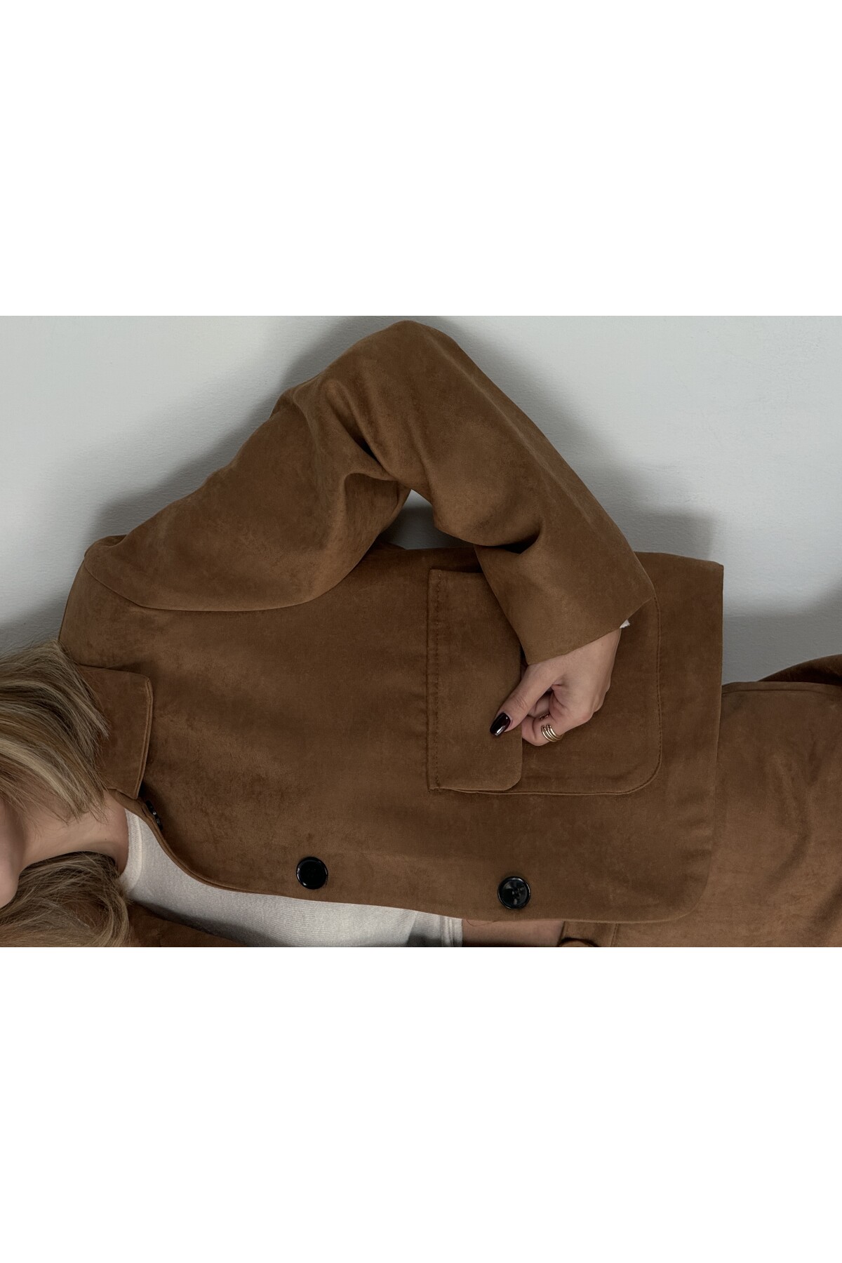 Kadın Camel Renk Süet Ceket Palazzo Pantolon İkili Takım