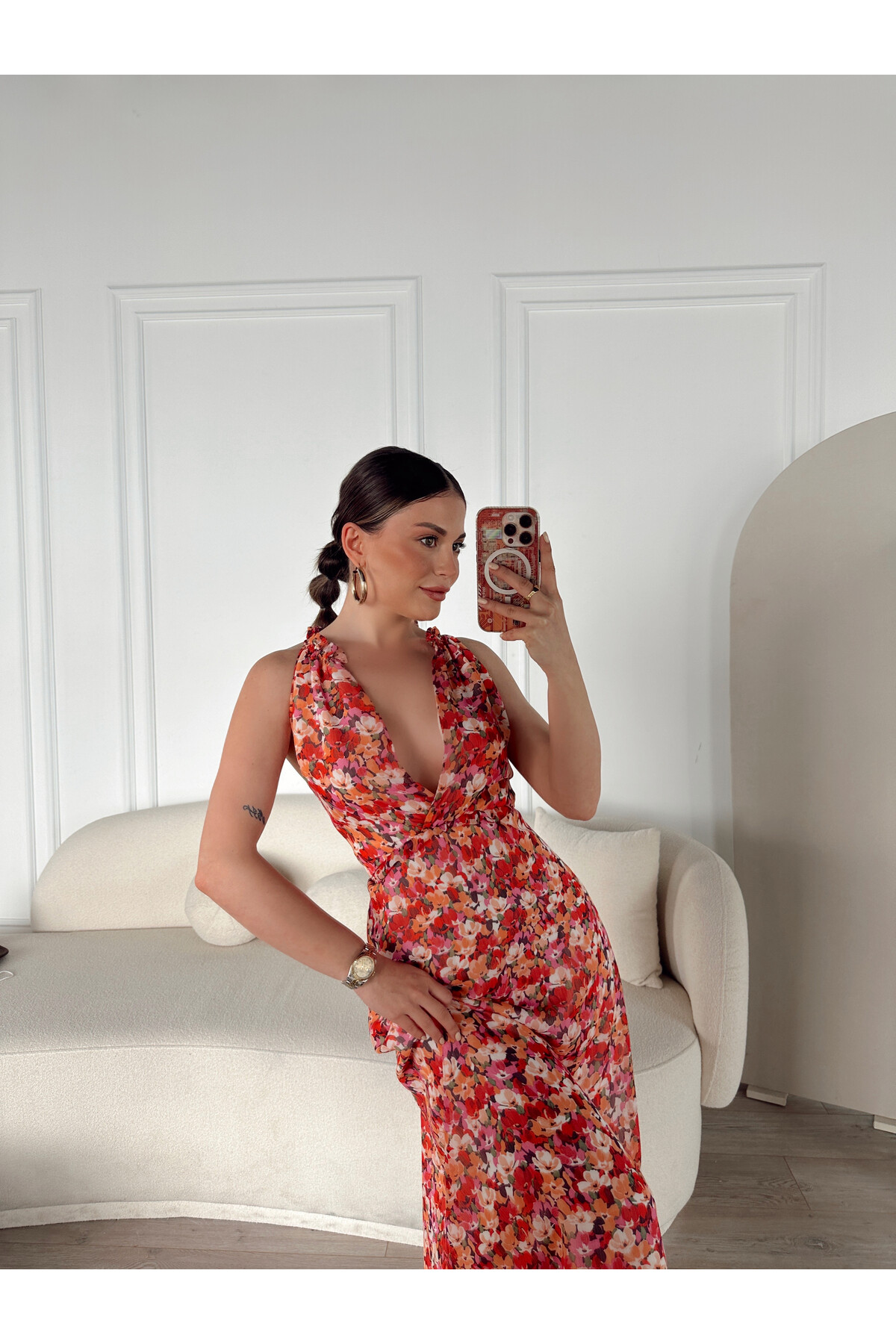 Kadın Çiçek Desenli Astarlı Elbise