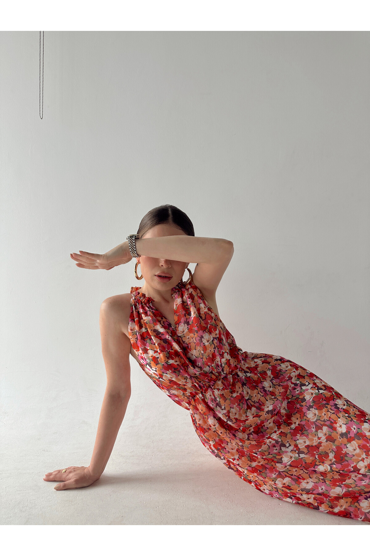 Kadın Çiçek Desenli Astarlı Elbise