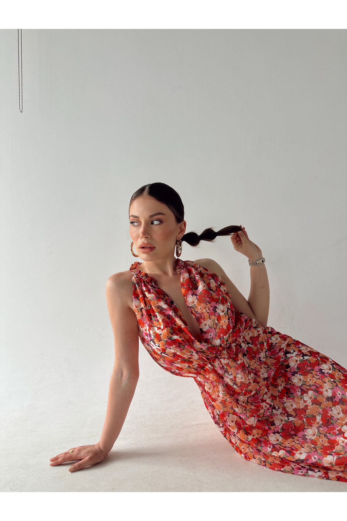 Kadın Çiçek Desenli Astarlı Elbise