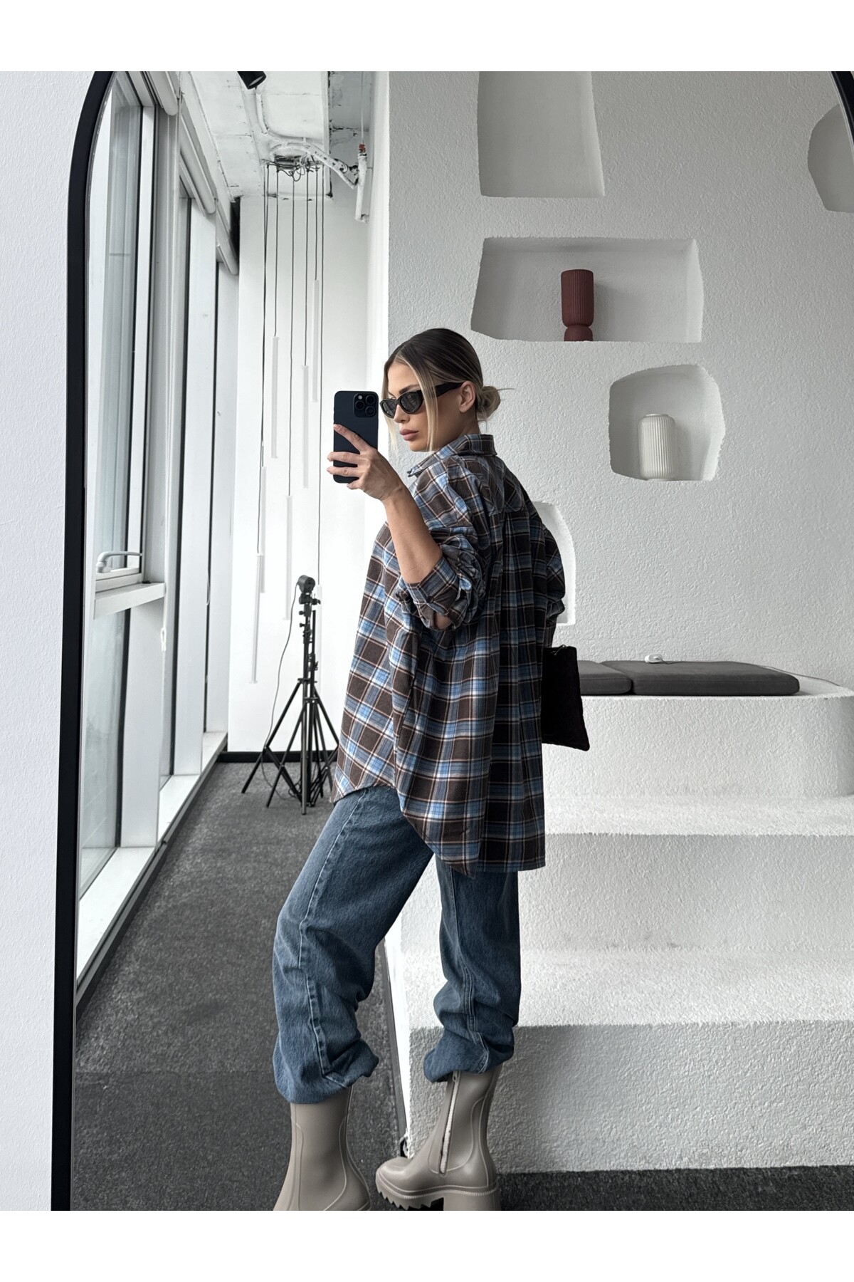 Kadın Ekose Desenli Oduncu Gömlek