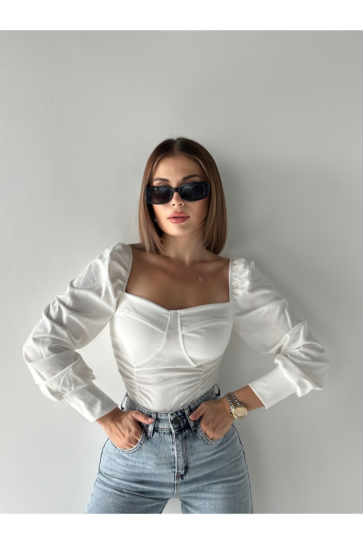 Kadın Gloplu Valonlu Kol Drape Bluz