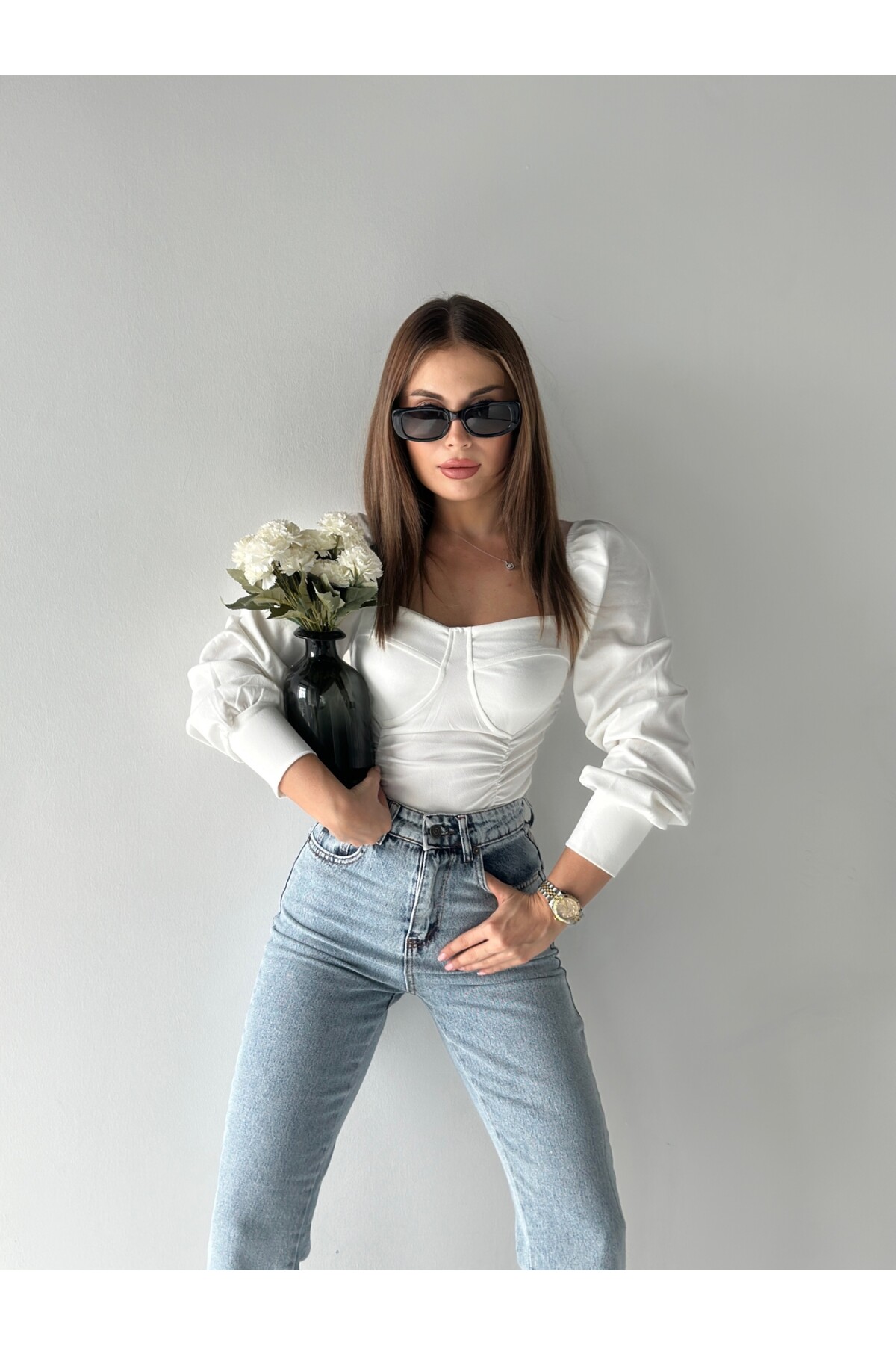 Kadın Gloplu Valonlu Kol Drape Bluz