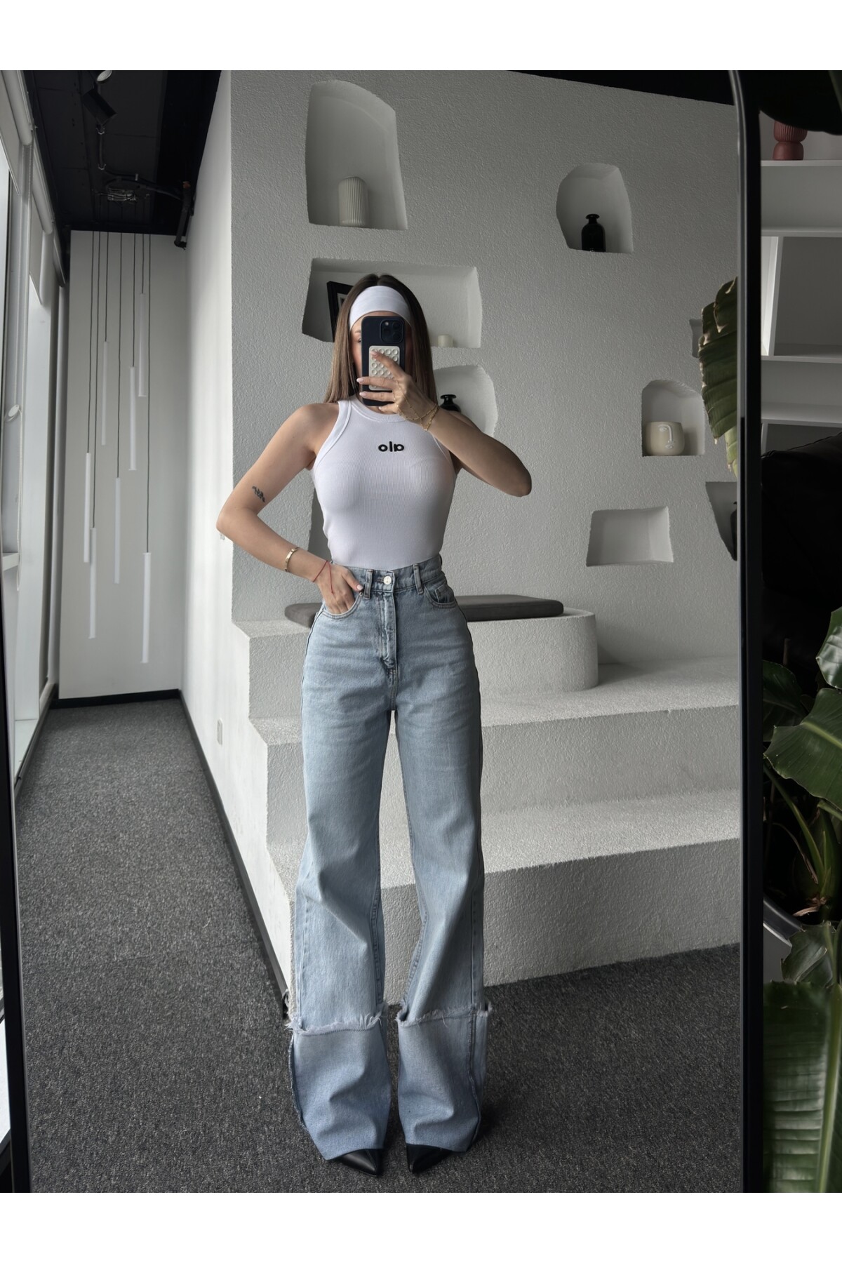 Kadın High Waist Paçaları Katlamalı Jean