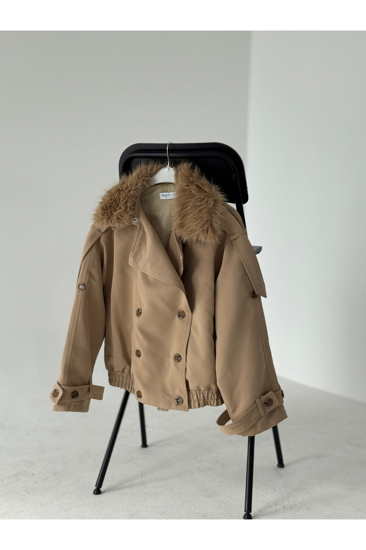 Kadın Kahve Çıkarılabilir Kürklü Yaka Detaylı Bomber Trençkot