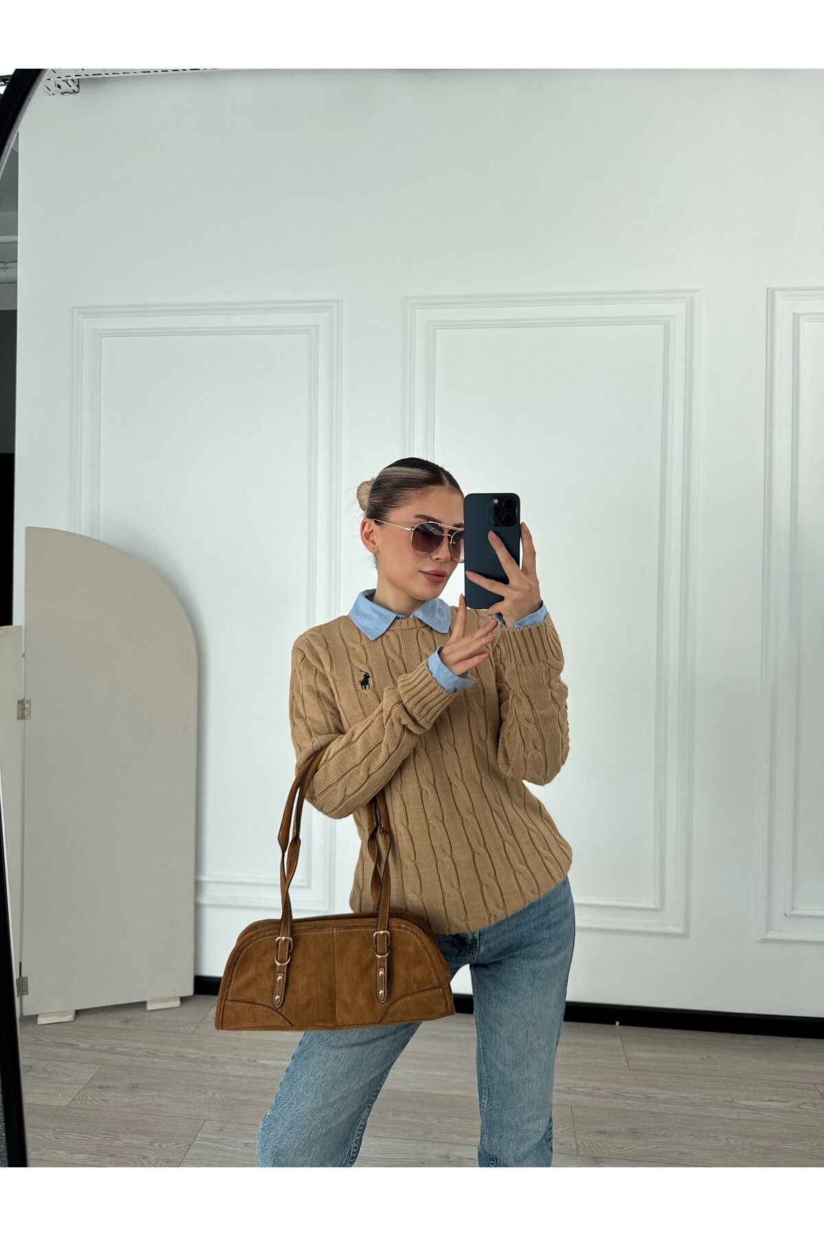 Kadın Kahverengi Marka Model Saç Örgülü Triko Kazak