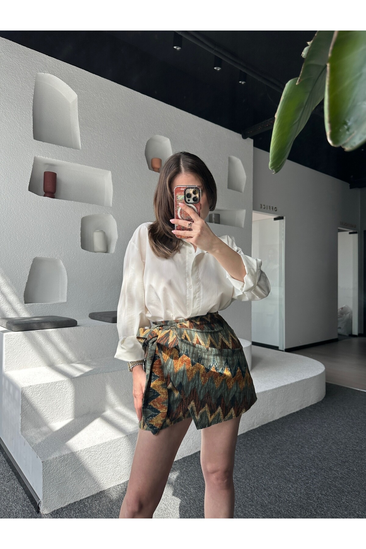 Kadın Kilim Desen Bağlamalı Etek  Kahve