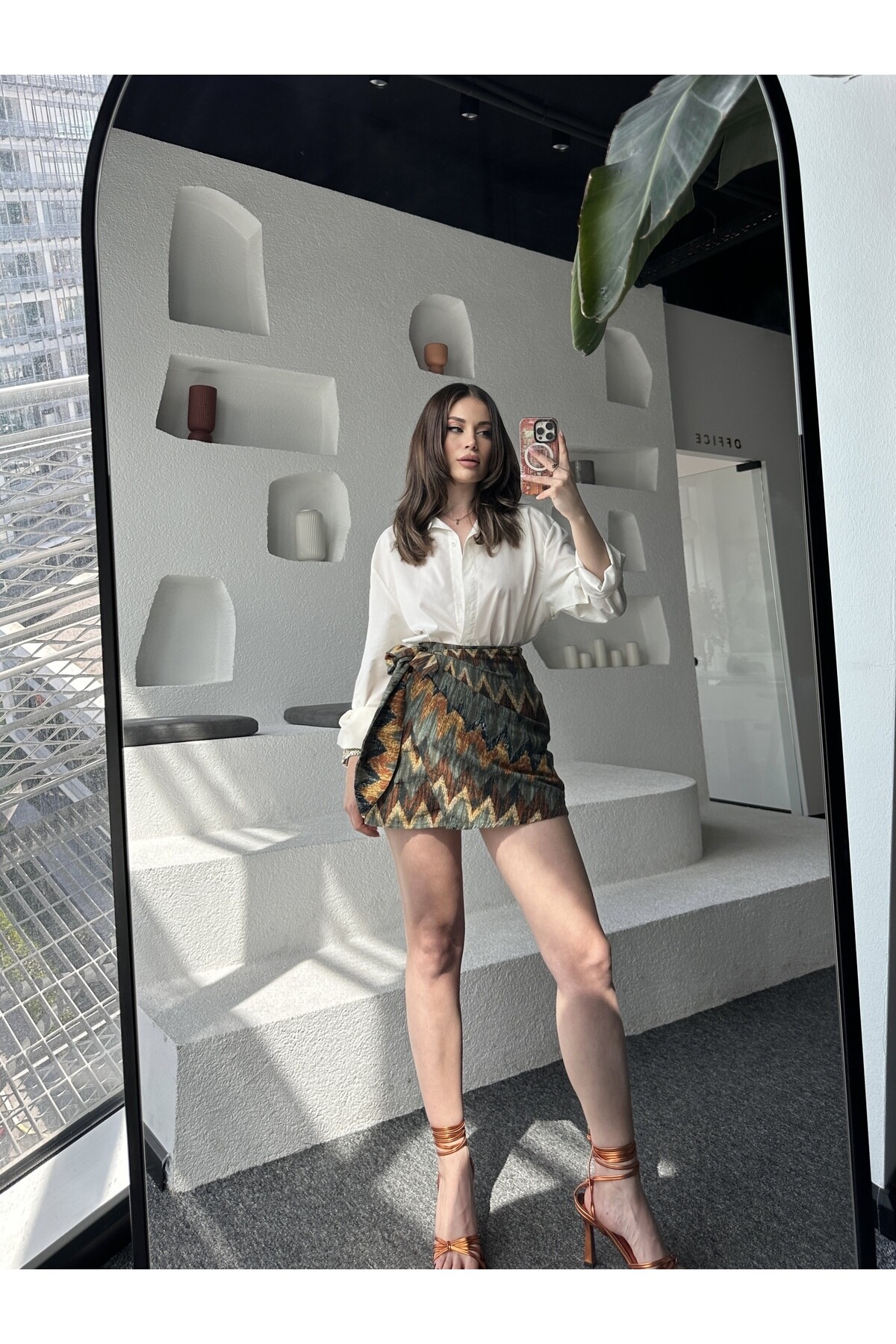 Kadın Kilim Desen Bağlamalı Etek  Kahve