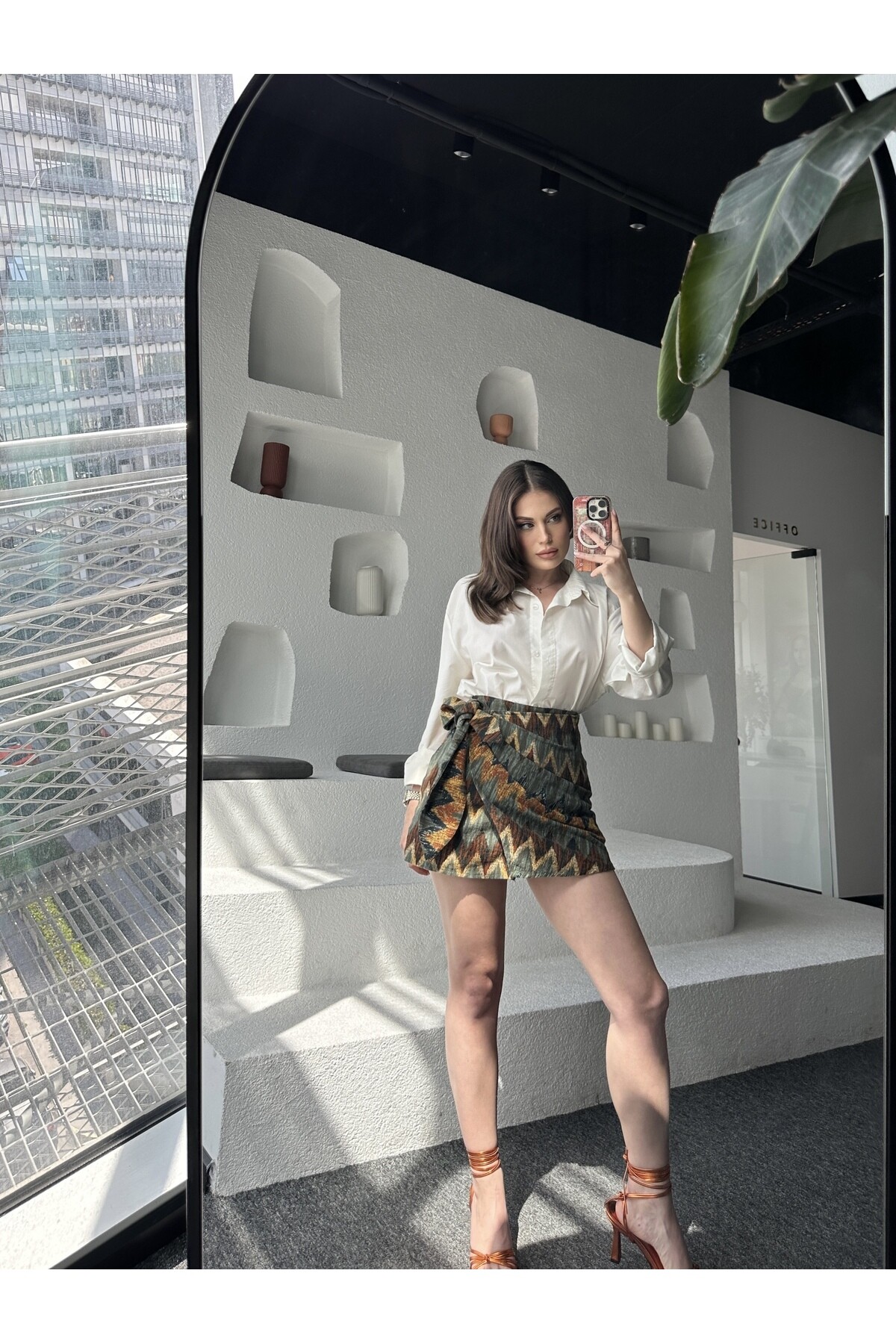 Kadın Kilim Desen Bağlamalı Etek  Kahve