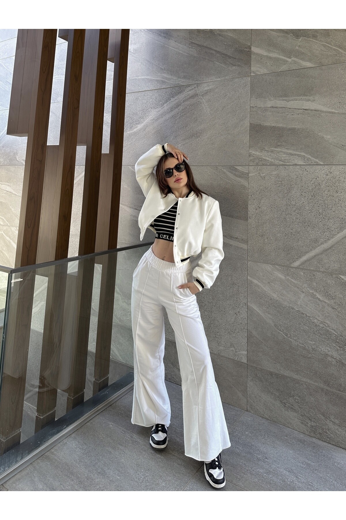 Kadın Krem  Astarlı Beli Lastikli Bomber Mevsimlik Ceket