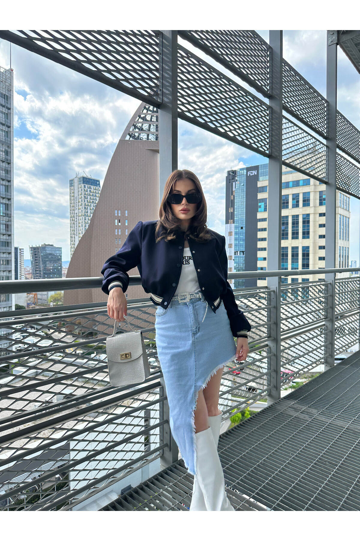 Kadın Lacivert Astarlı Beli Lastikli Bomber Mevsimlik Ceket