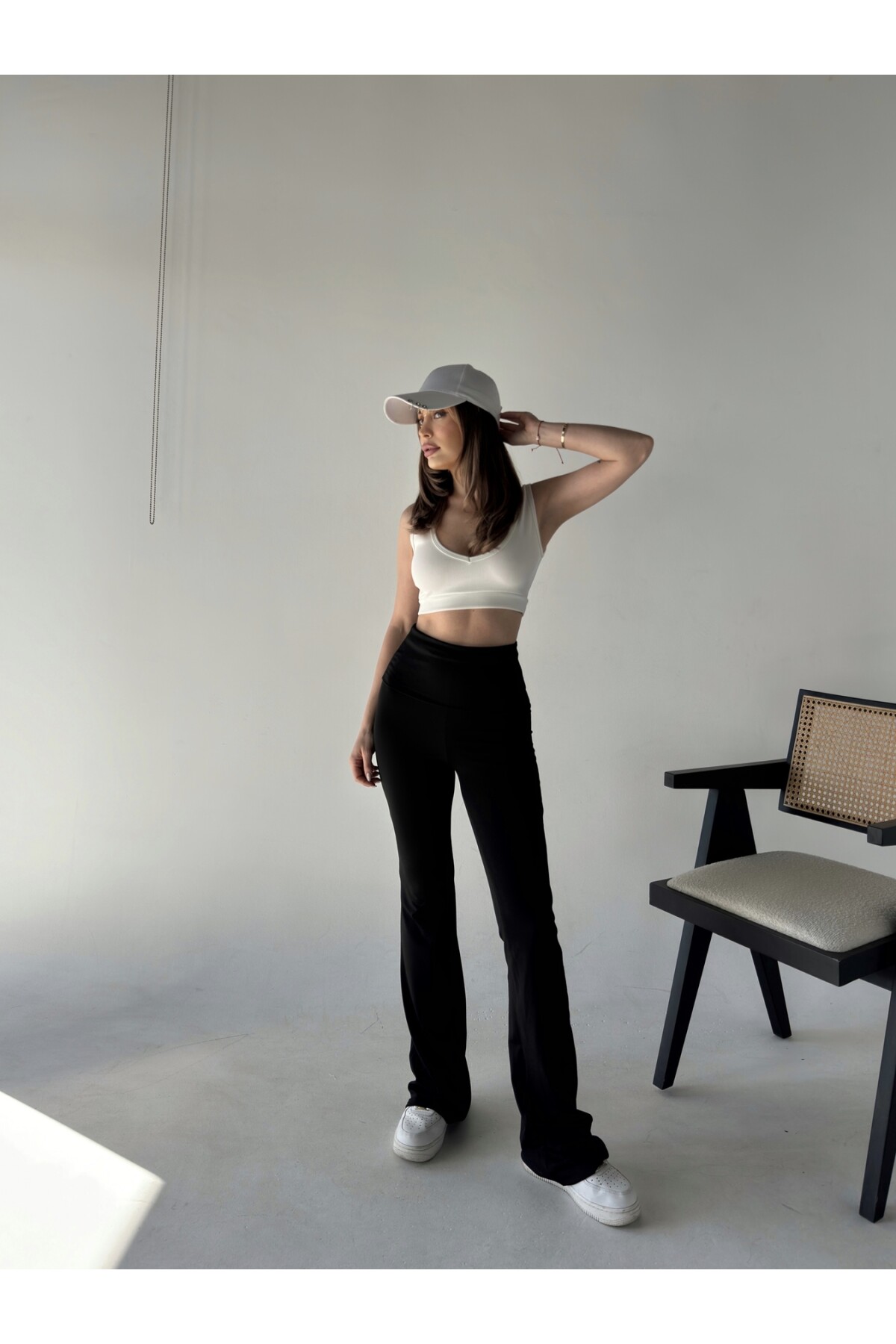 Kadın Madonna Beli Katlamalı  İspanyol Tayt Pantolon Siyah