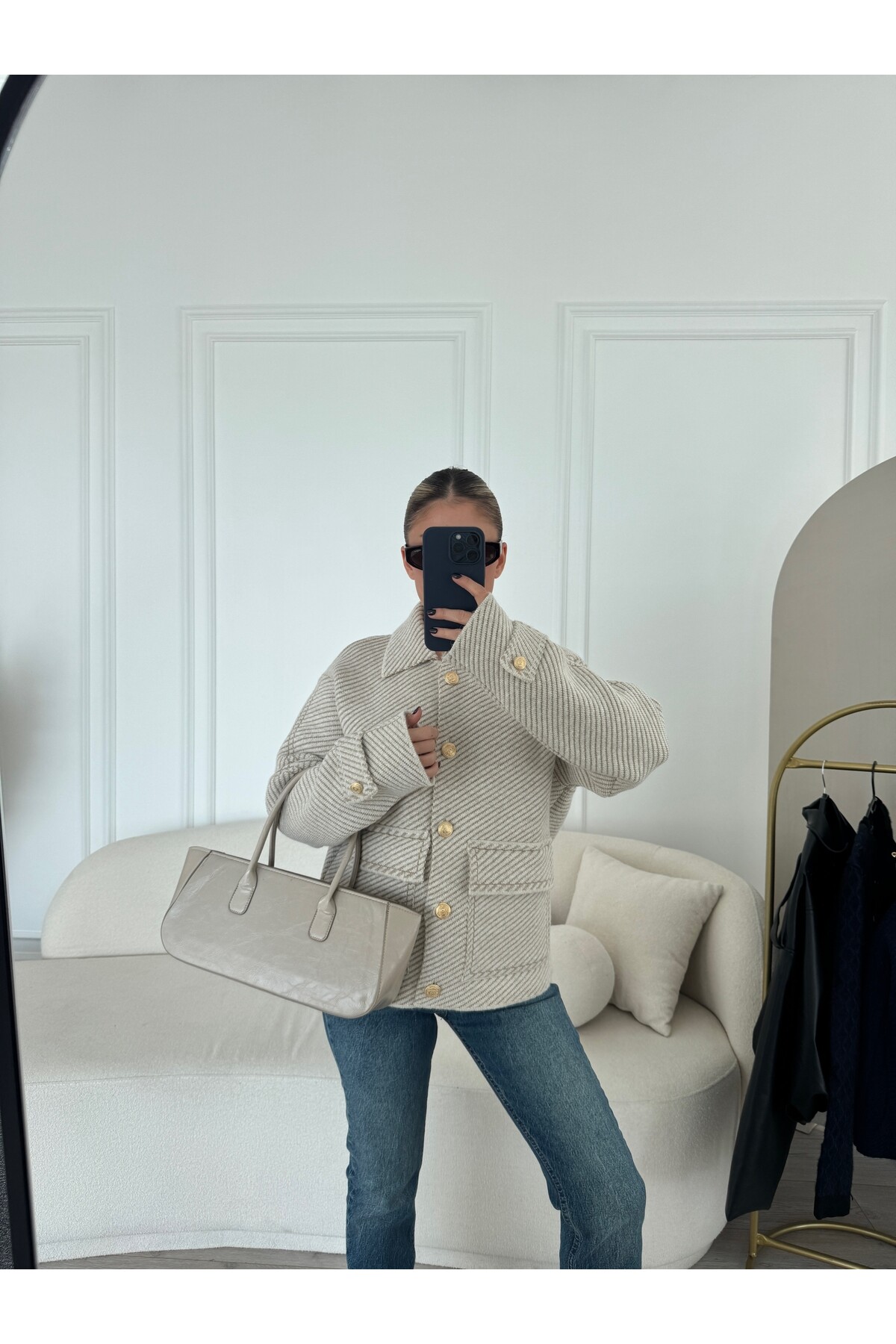 Kadın Marka Model Gold Düğmeli Cepli Polo Yaka Hırka