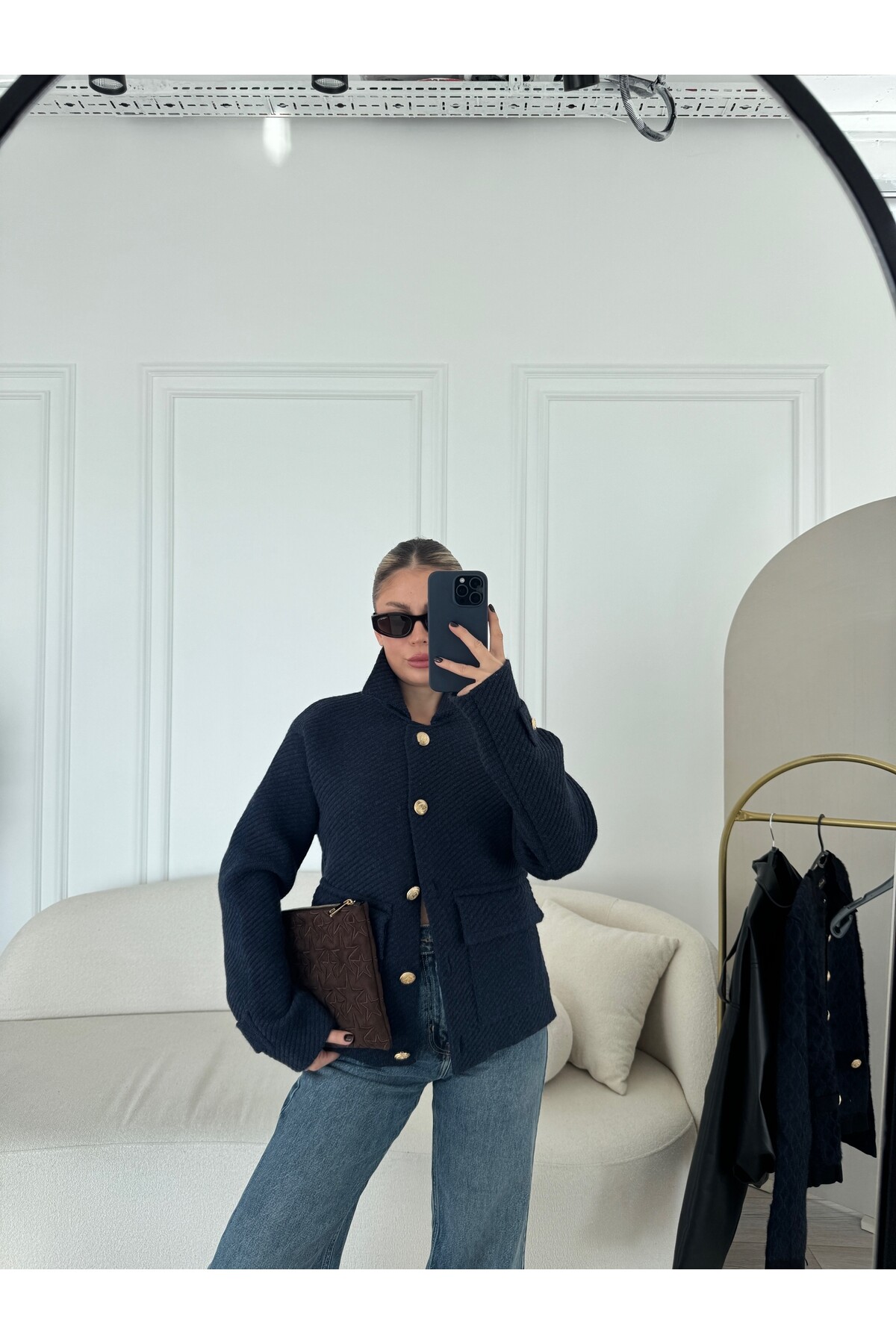 Kadın Marka Model Gold Düğmeli Cepli Polo Yaka Hırka